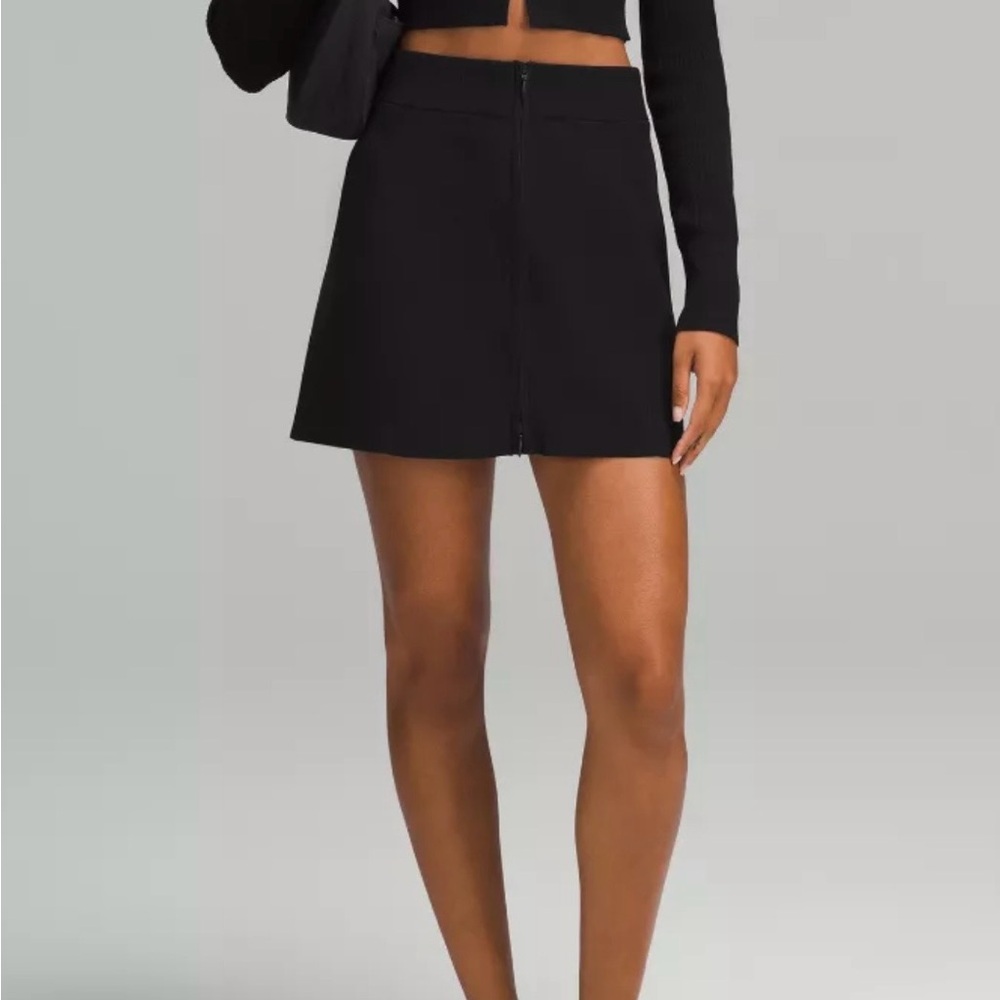 Lululemon Zip Front Ribbed Black Mini Skirt